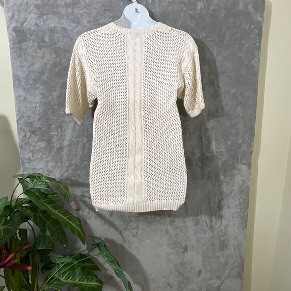 Marisa Christina for Sakowitz vintage Open Knit Sweater women’s size L ivory SS - Picture 3 of 9